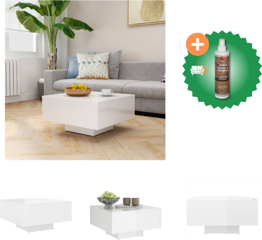 VidaXL Salontafel 60x60x31-5 cm spaanplaat hoogglans wit Tafel Inclusief Houtreiniger en verfrisser