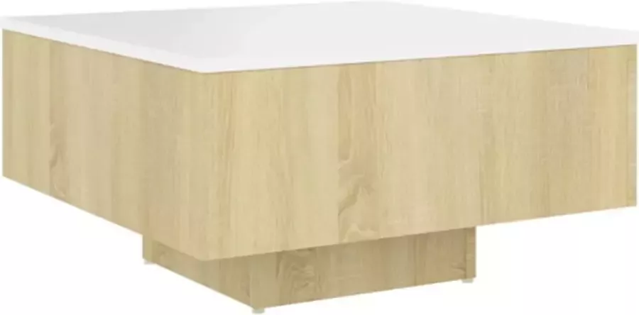 VidaXL Salontafel 60x60x31.5 cm spaanplaat wit en sonoma eikenkleurig - Foto 2