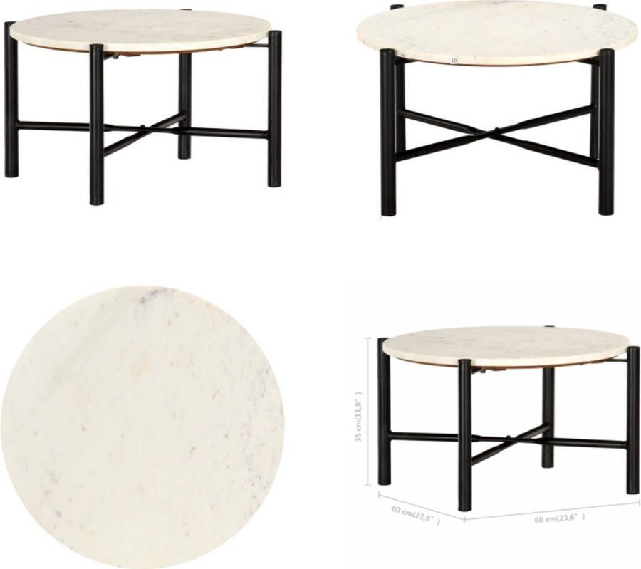 VidaXL Salontafel 60x60x35 cm echt steen met marmeren textuur wit Salontafel Salontafels Salon Tafel Salon Tafels