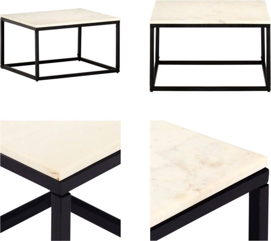 VidaXL Salontafel 60x60x35 cm echt steen met marmeren textuur wit Salontafel Salontafels Salon Tafel Salon Tafels