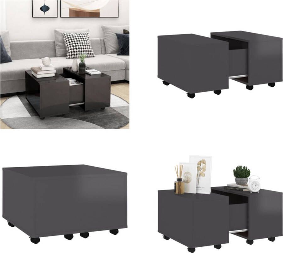 VidaXL Salontafel 60x60x38 cm bewerkt hout hoogglans grijs Salontafel Salontafels Koffietafel Koffietafels