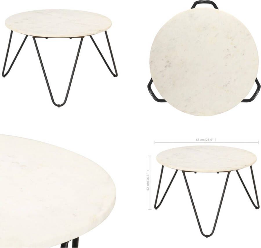 VidaXL Salontafel 65x65x42 cm echt steen met marmeren textuur wit Salontafel Salontafels Salon Tafel Salon Tafels