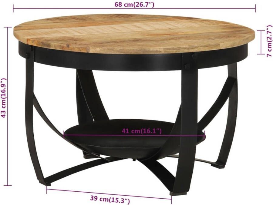 VidaXL Salontafel Ã˜ 68x43 cm massief mangohout en ijzer - Foto 2
