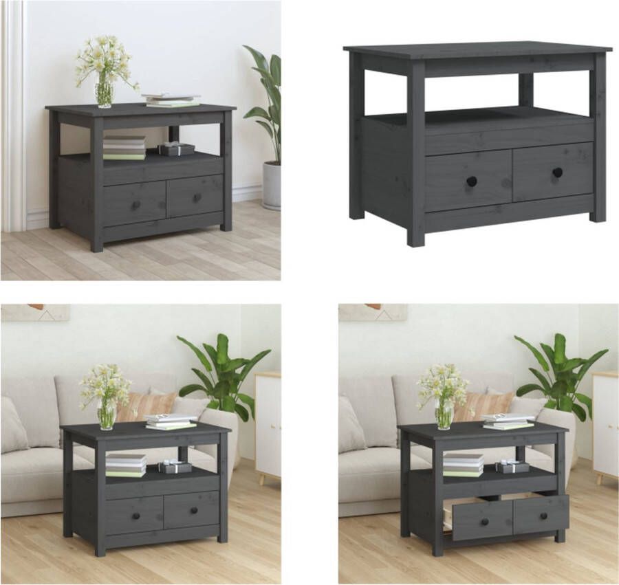 VidaXL Salontafel 71x49x55 cm massief grenenhout grijs Salontafel Salontafels Tafel Bijzettafel - Foto 2