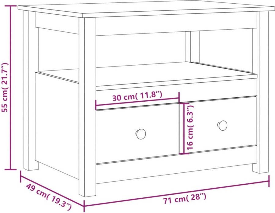 VidaXL -Salontafel-71x49x55-cm-massief-grenenhout-wit - Foto 3