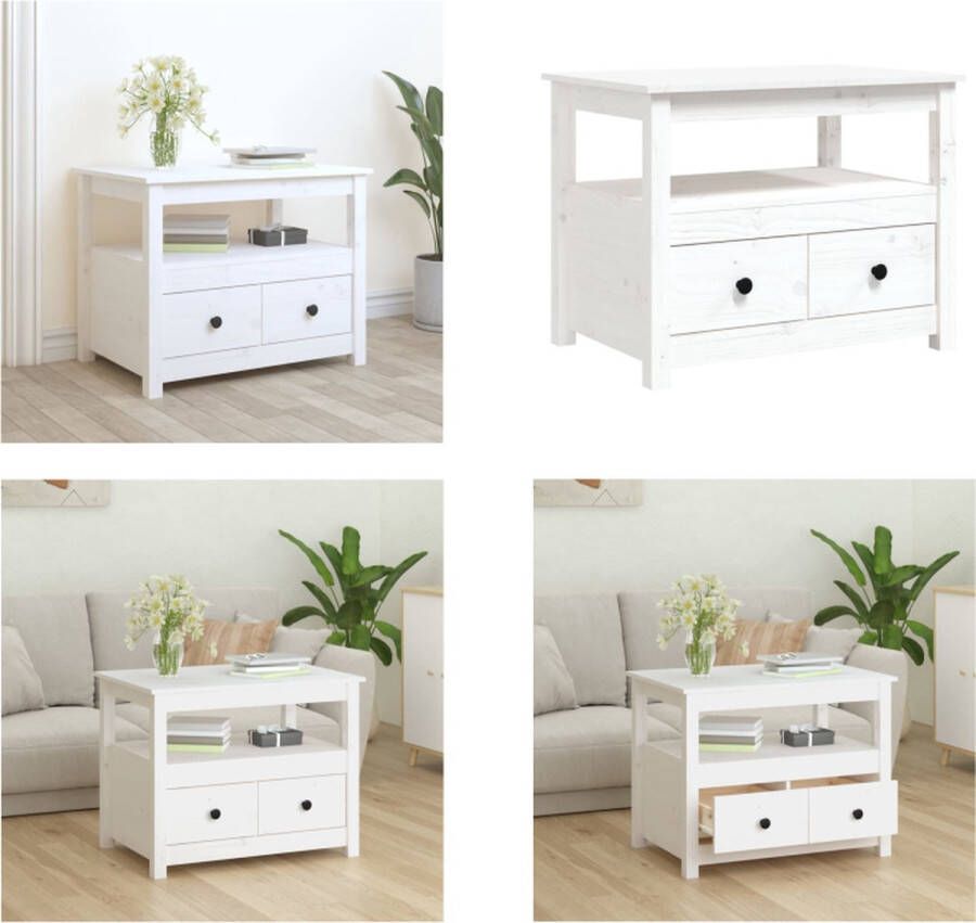 VidaXL Salontafel 71x49x55 cm massief grenenhout wit Salontafel Salontafels Tafel Bijzettafel