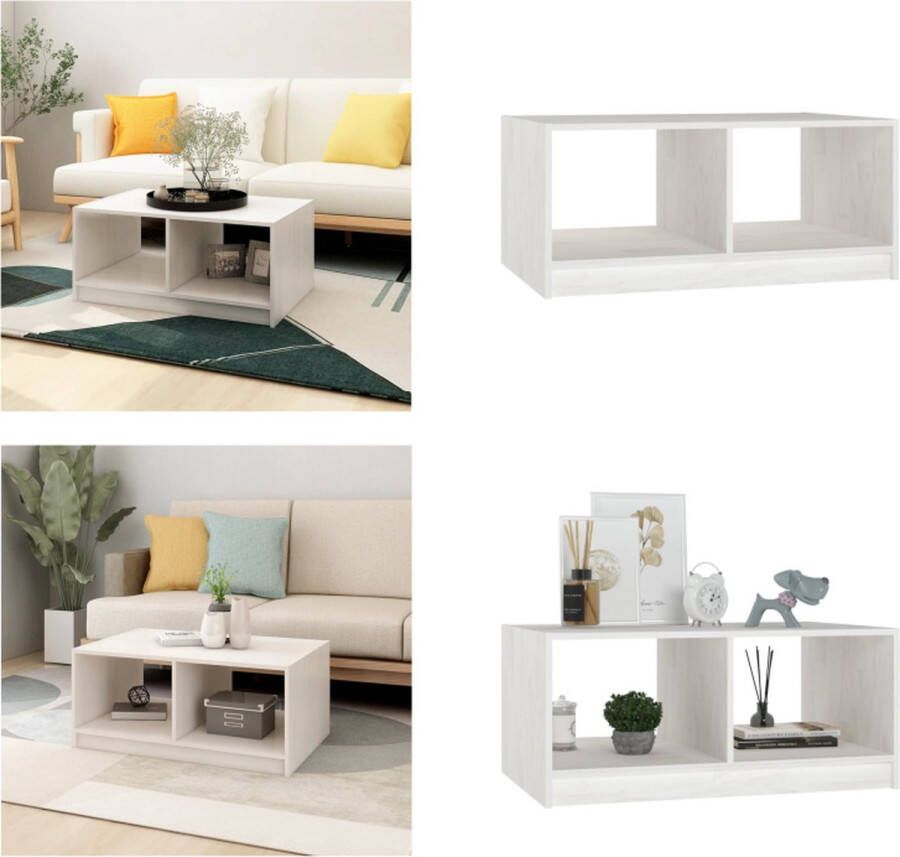 VidaXL Salontafel 75x50x33-5 cm massief grenenhout wit Salontafel Salontafels Tafel Tafels