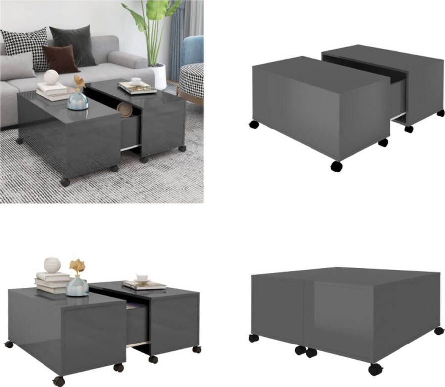 VidaXL Salontafel 75x75x38 cm spaanplaat hoogglans grijs Salontafel Salontafels Koffietafel Koffietafels