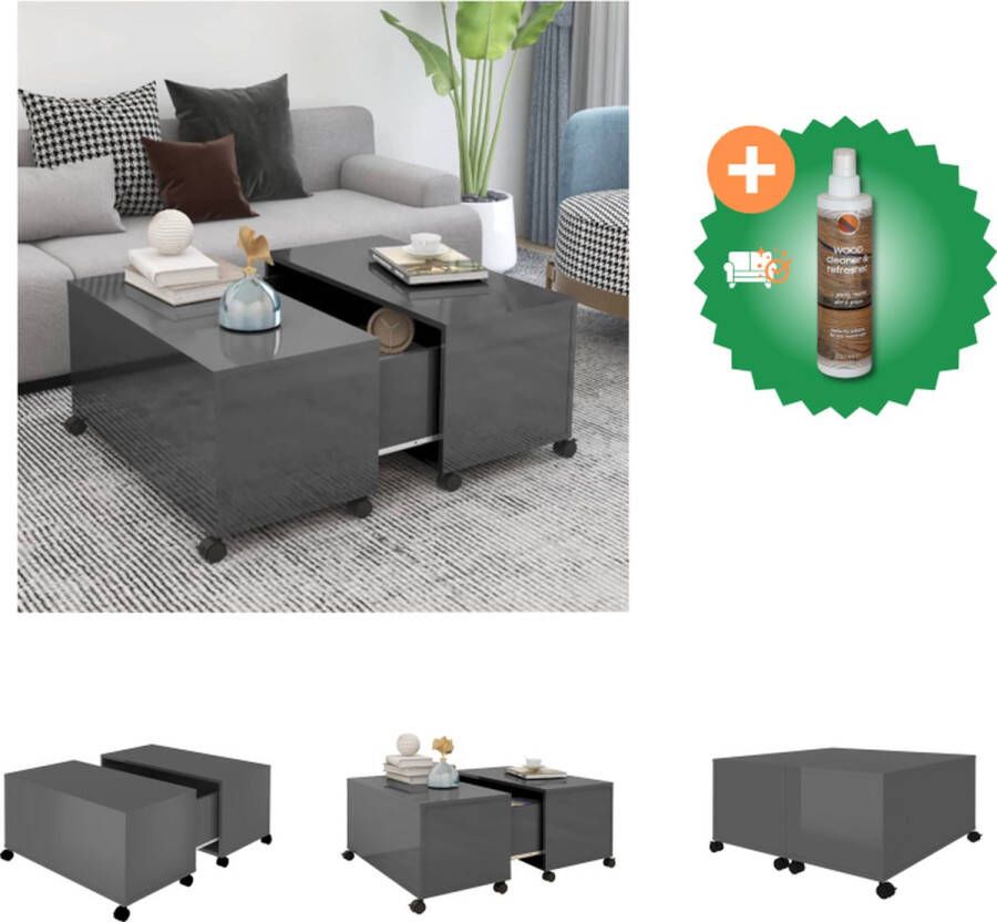 VidaXL Salontafel 75x75x38 cm spaanplaat hoogglans grijs Tafel Inclusief Houtreiniger en verfrisser