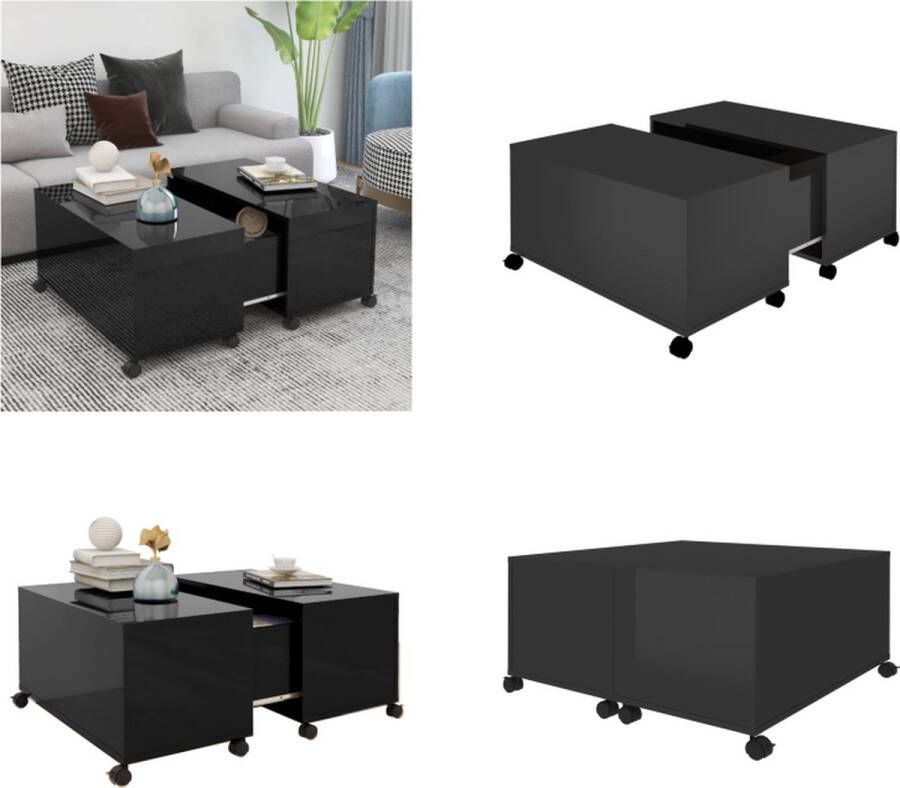 VidaXL Salontafel 75x75x38 cm spaanplaat hoogglans zwart Salontafel Salontafels Koffietafel Koffietafels