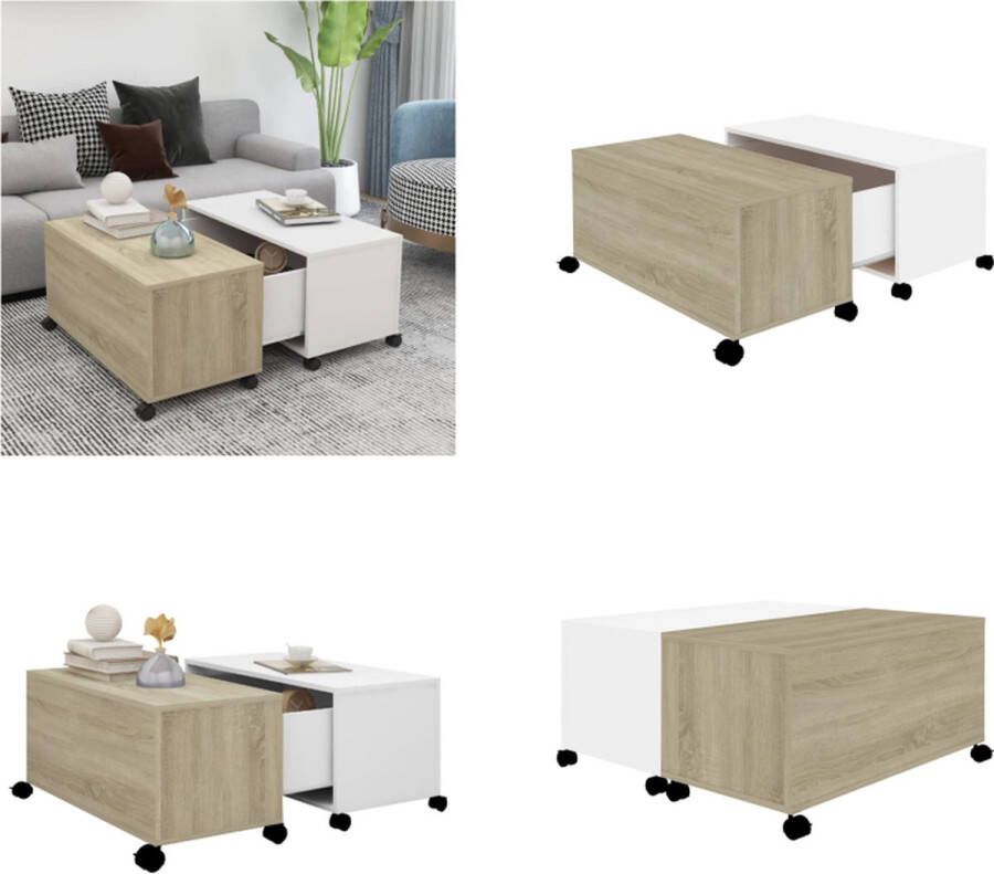 VidaXL Salontafel 75x75x38 cm spaanplaat wit en sonoma eikenkleurig Salontafel Salontafels Koffietafel Koffietafels