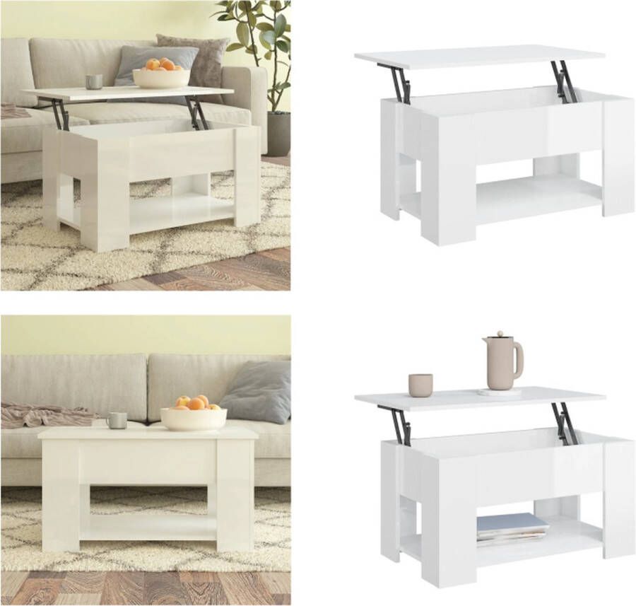 VidaXL Salontafel 79x49x41 cm bewerkt hout hoogglans wit Salontafel Salontafels Tafel Bijzettafel - Foto 2