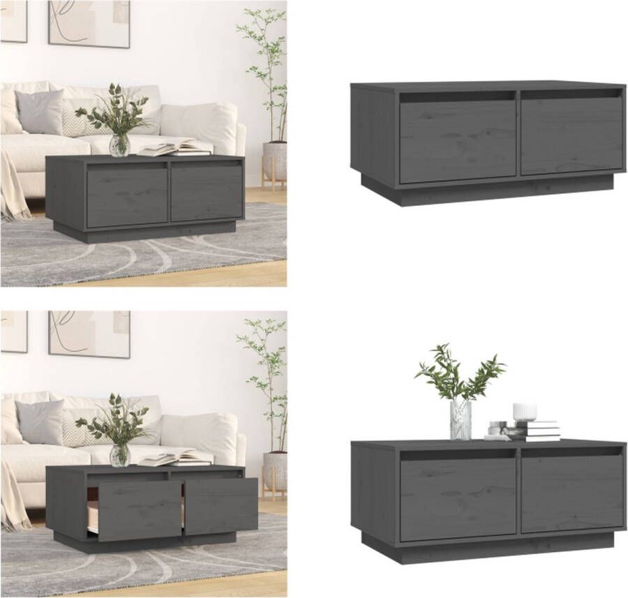 VidaXL Salontafel 80x50x35 cm massief grenenhout grijs Salontafel Salontafels Tafel Bijzettafel - Foto 2