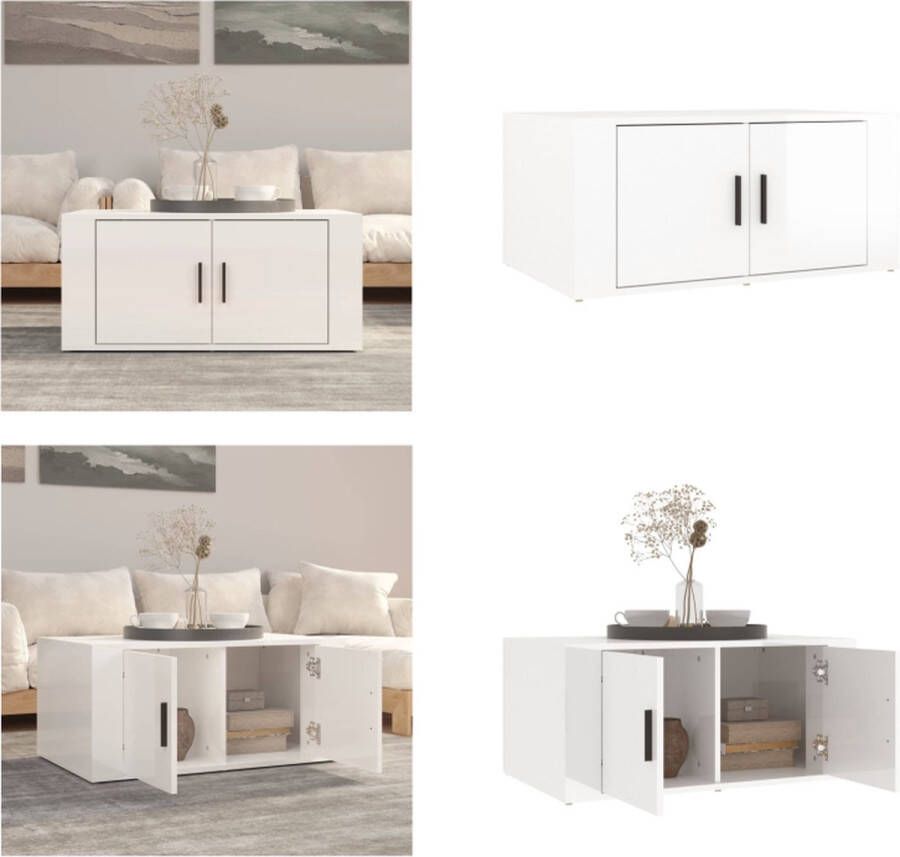 VidaXL Salontafel 80x50x36 cm bewerkt hout hoogglans wit Salontafel Salontafels Tafel Bijzettafel