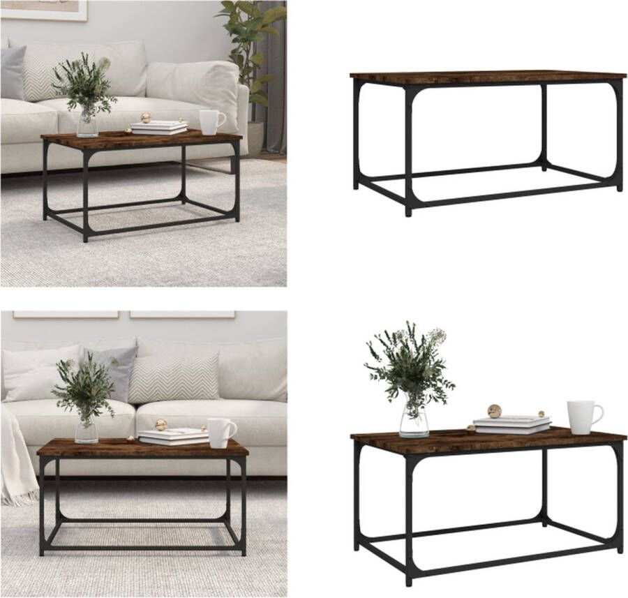 VidaXL Salontafel 80x50x40 cm bewerkt hout en ijzer gerookt eikenkleur Salontafel Salontafels Tafel Bijzettafel