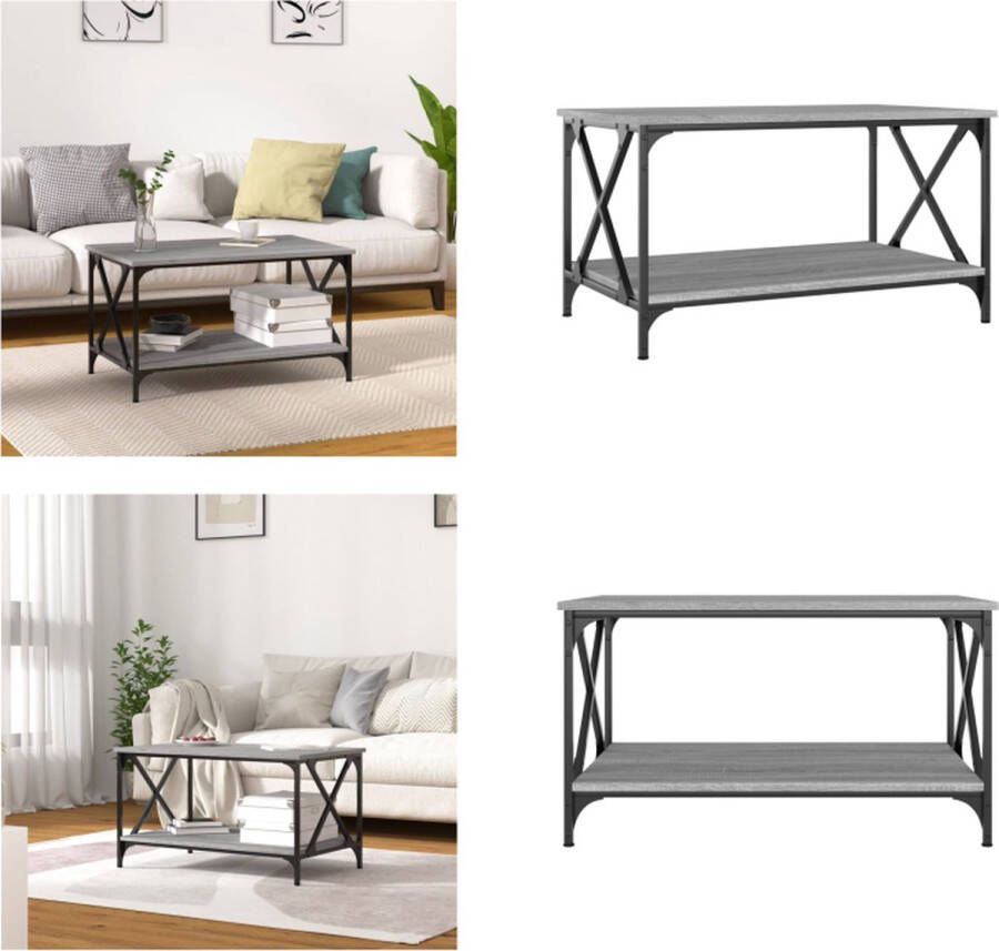 VidaXL Salontafel 80x50x45 cm bewerkt hout en ijzer grijs sonoma eiken Salontafel Salontafels Tafel Bijzettafel
