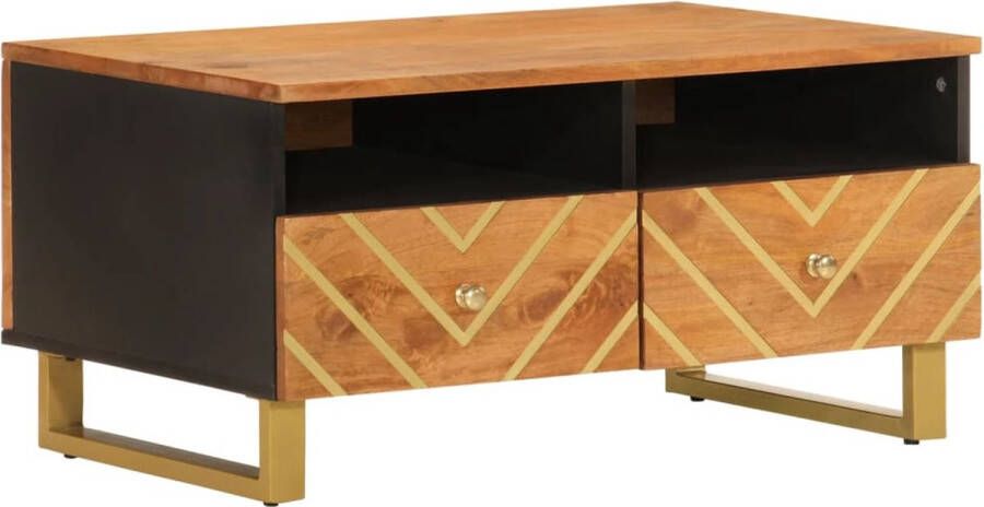 The Living Store Salontafel Mangohout Opbergruimte Stevig tafelblad Praktische deur IJzeren poten 80 x 54 x 40 cm Bruin Salontafel Mangohouten Salontafel Bijzettafel Opbergruimte Houten Salontafel - Foto 2