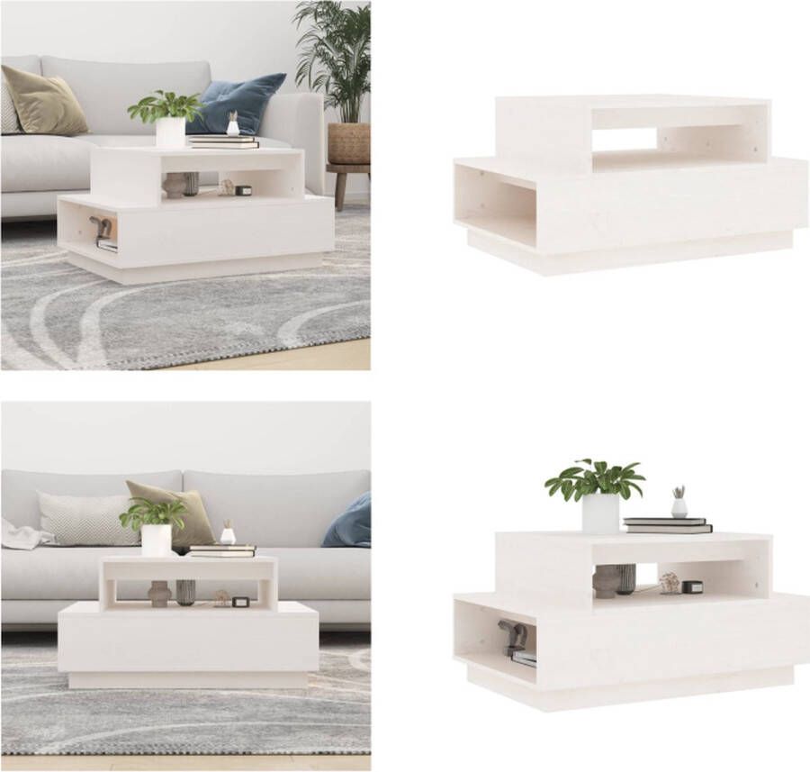 VidaXL Salontafel 80x55x40 5 cm massief grenenhout wit Salontafel Salontafels Tafel Bijzettafel