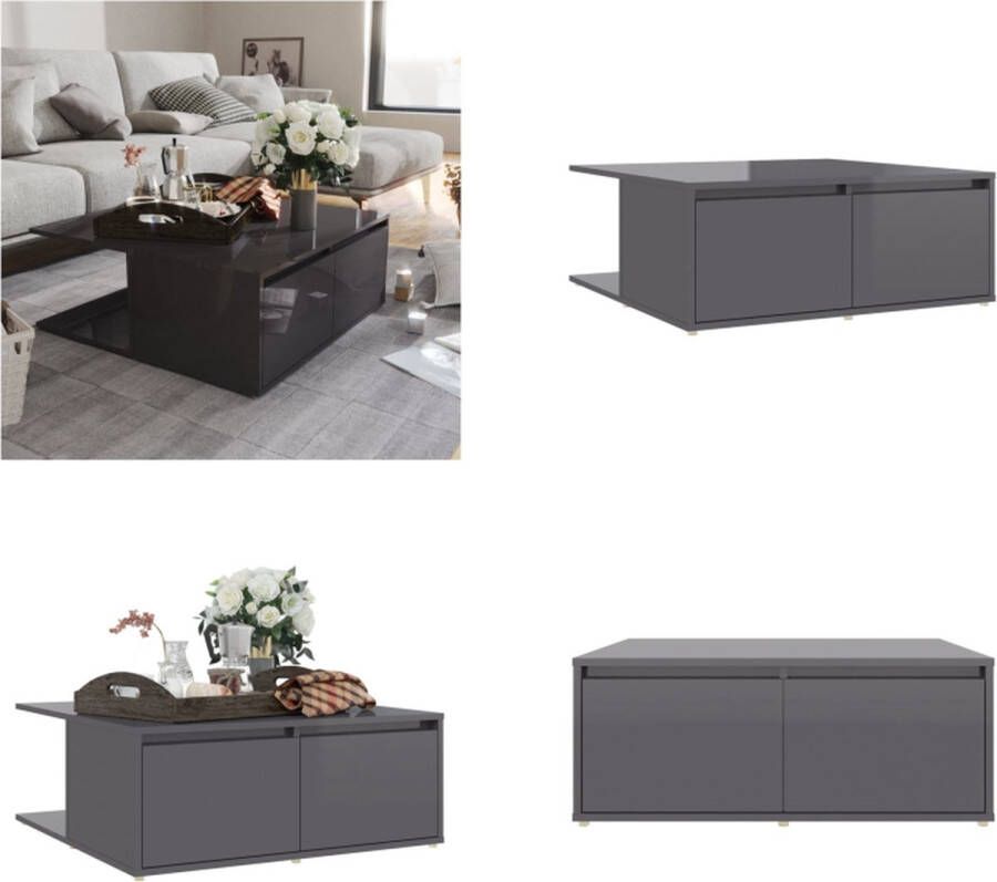 VidaXL Salontafel 80x80x31 cm spaanplaat hoogglans grijs Salontafel Salontafels Koffietafel Koffietafels