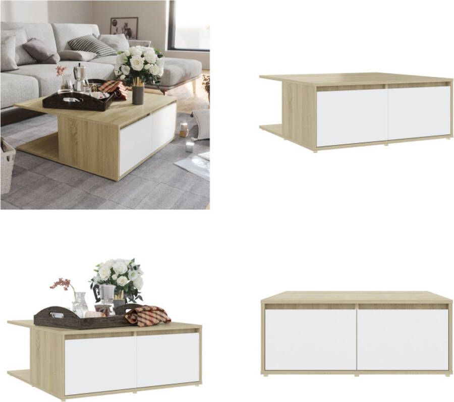 VidaXL Salontafel 80x80x31 cm bewerkt hout wit en sonoma eikenkleurig Salontafel Salontafels Koffietafel Koffietafels