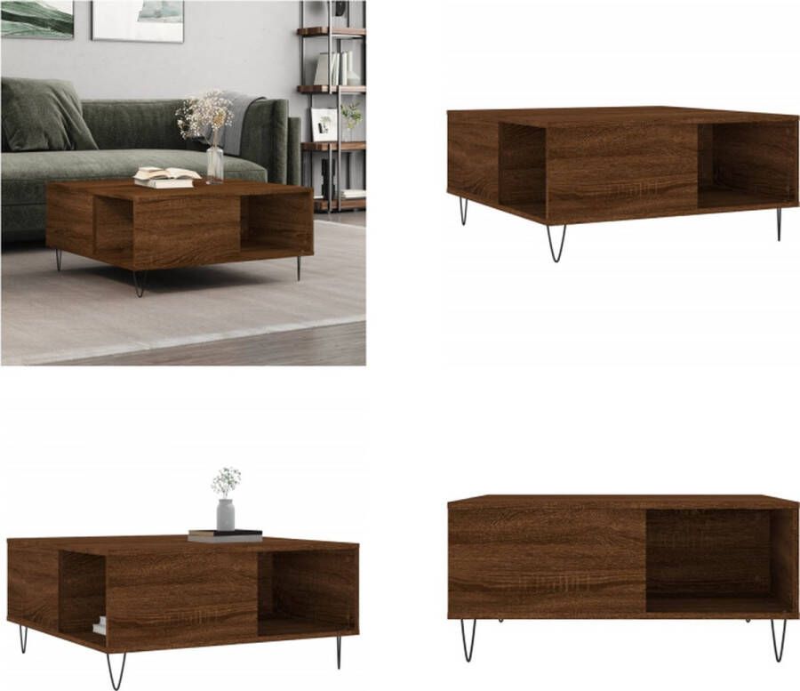 VidaXL -Salontafel-80x80x36-5-cm-bewerkt-hout-bruin-eikenkleur Salontafel Salontafels Bijzettafel Banktafel - Foto 2