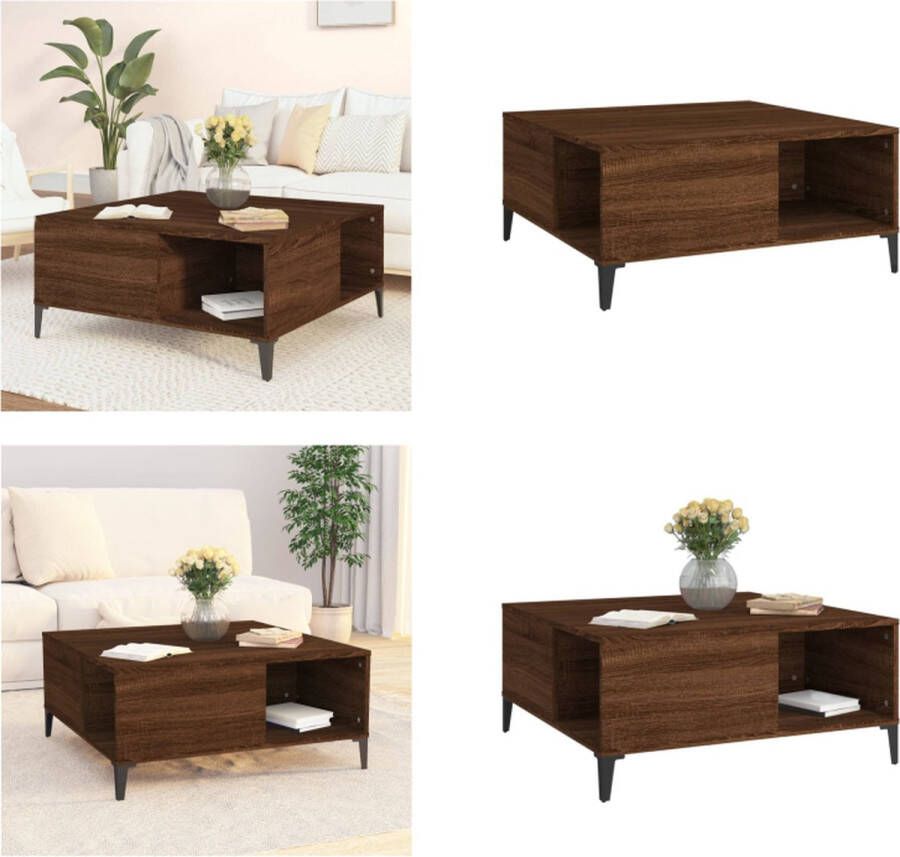 VidaXL -Salontafel-80x80x36-5-cm-bewerkt-hout-bruin-eikenkleur Salontafel Salontafels Tafel Bijzettafel