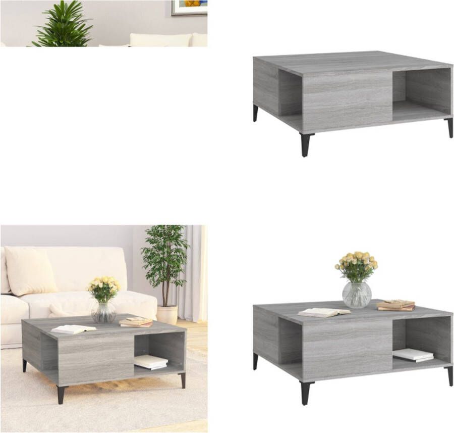 VidaXL -Salontafel-80x80x36-5-cm-bewerkt-hout-grijs-sonoma-eikenkleurig Salontafel Salontafels Tafel Bijzettafel - Foto 2