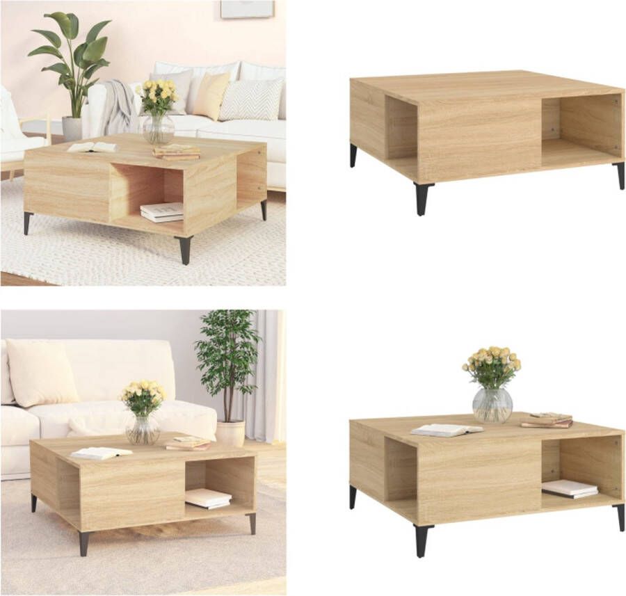 VidaXL -Salontafel-80x80x36-5-cm-bewerkt-hout-sonoma-eikenkleurig Salontafel Salontafels Tafel Bijzettafel