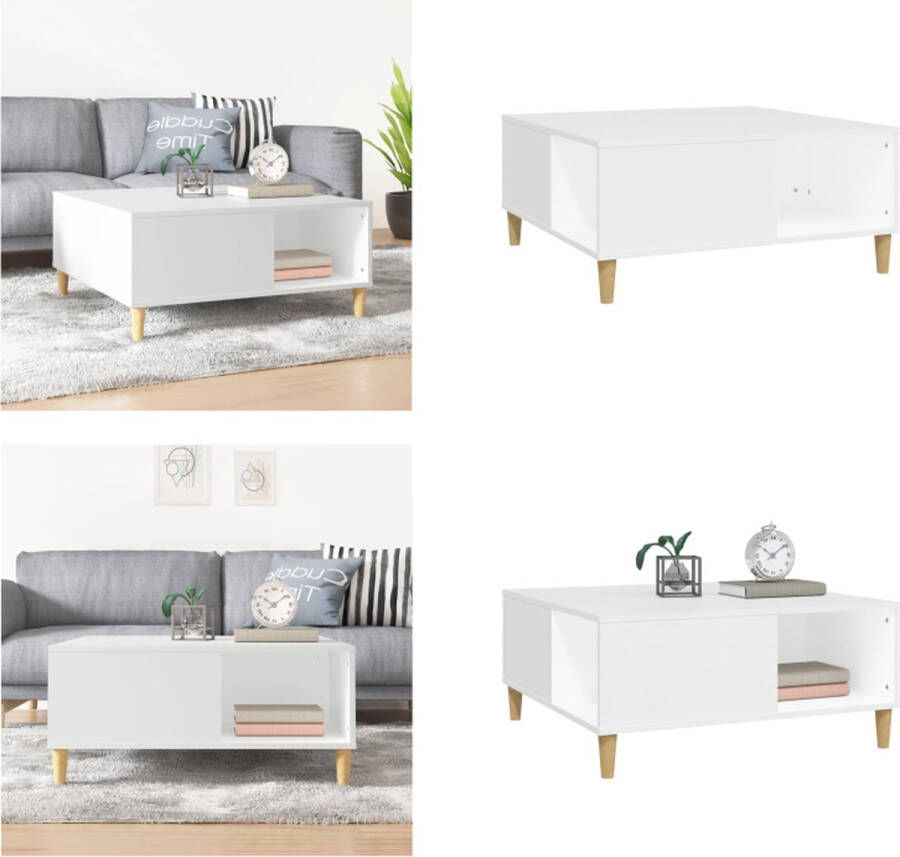 The Living Store Salontafel 80x80x36 5 cm bewerkt hout wit Salontafel Witte Salontafel Houtsalontafel Bewerkt Hout Salontafeltjes - Foto 2