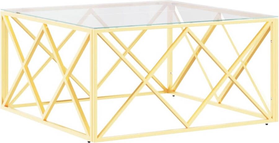 VidaXL Salontafel 80x80x40 cm Goud Staal & Glas Salontafel Roestvrij Staal Glas Goud Koffietafel Livingroom Furniture Meubilair