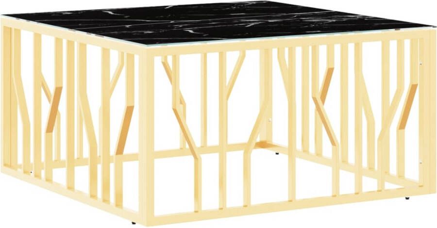 VidaXL Salontafel 80x80x40 cm Goudkleurig Glas Salontafel Gouden Salontafel Marmeren Look Stalen Salontafel Moderne Salontafel Koffietafel