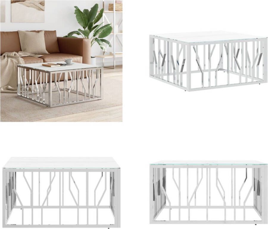 VidaXL -Salontafel-80x80x40-cm-roestvrij-staal-en-glas-zilverkleurig Salontafel Salontafels Bijzettafel Banktafel