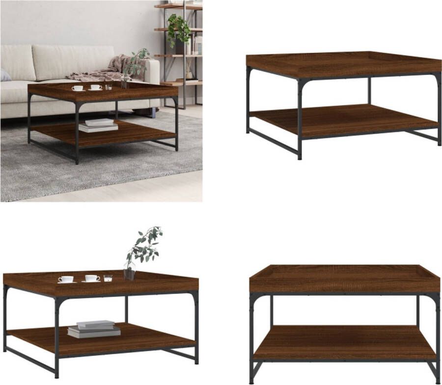 VidaXL -Salontafel-80x80x45-cm-bewerkt-hout-en-ijzer-bruin-eikenkleur Salontafel Salontafels Bijzettafel Tafeltje