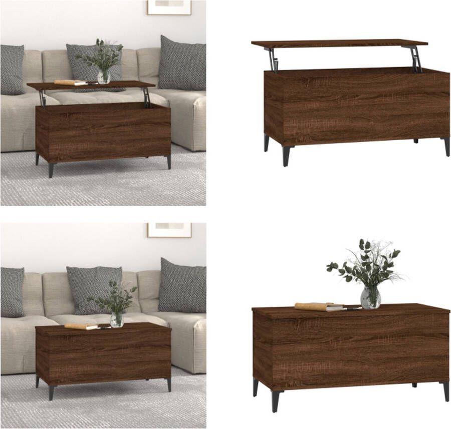 VidaXL Salontafel 90x44-5x45 cm bewerkt hout bruineikenkleurig Salontafel Salontafels Tafel Tafels