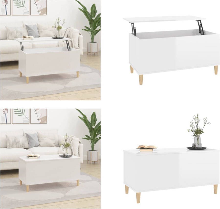VidaXL -Salontafel-90x44 5x45-cm-bewerkt-hout-hoogglans-wit - Foto 2