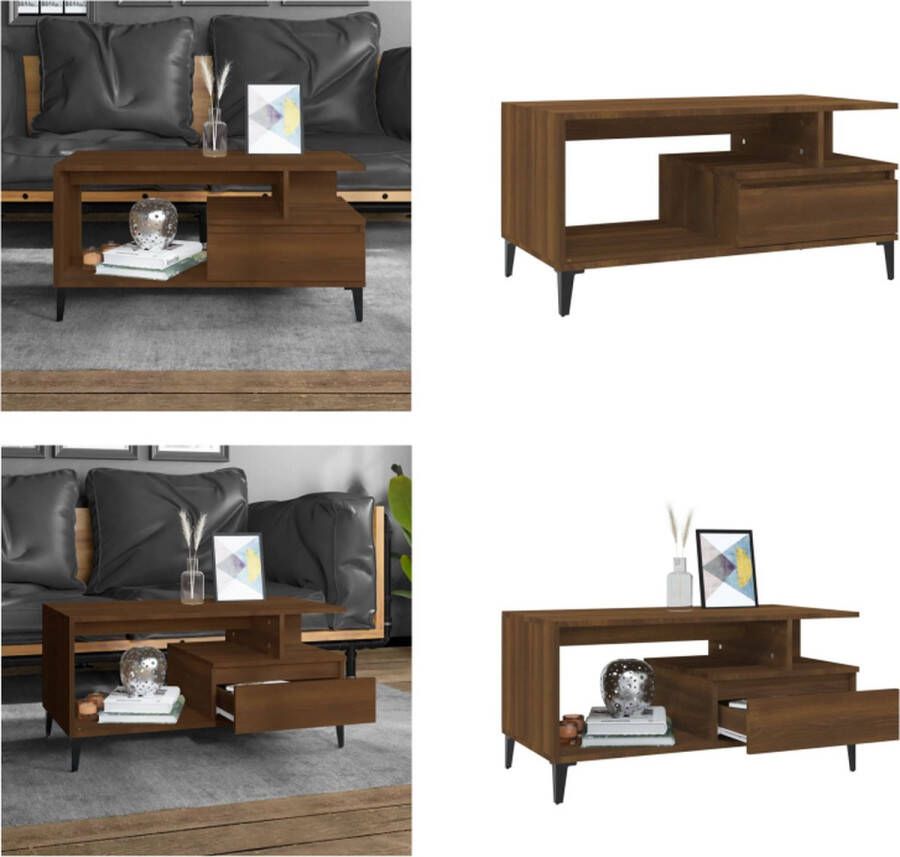 VidaXL Salontafel 90x49x45 cm bewerkt hout bruineiken Salontafel Salontafels Bijzettafel Tafeltje