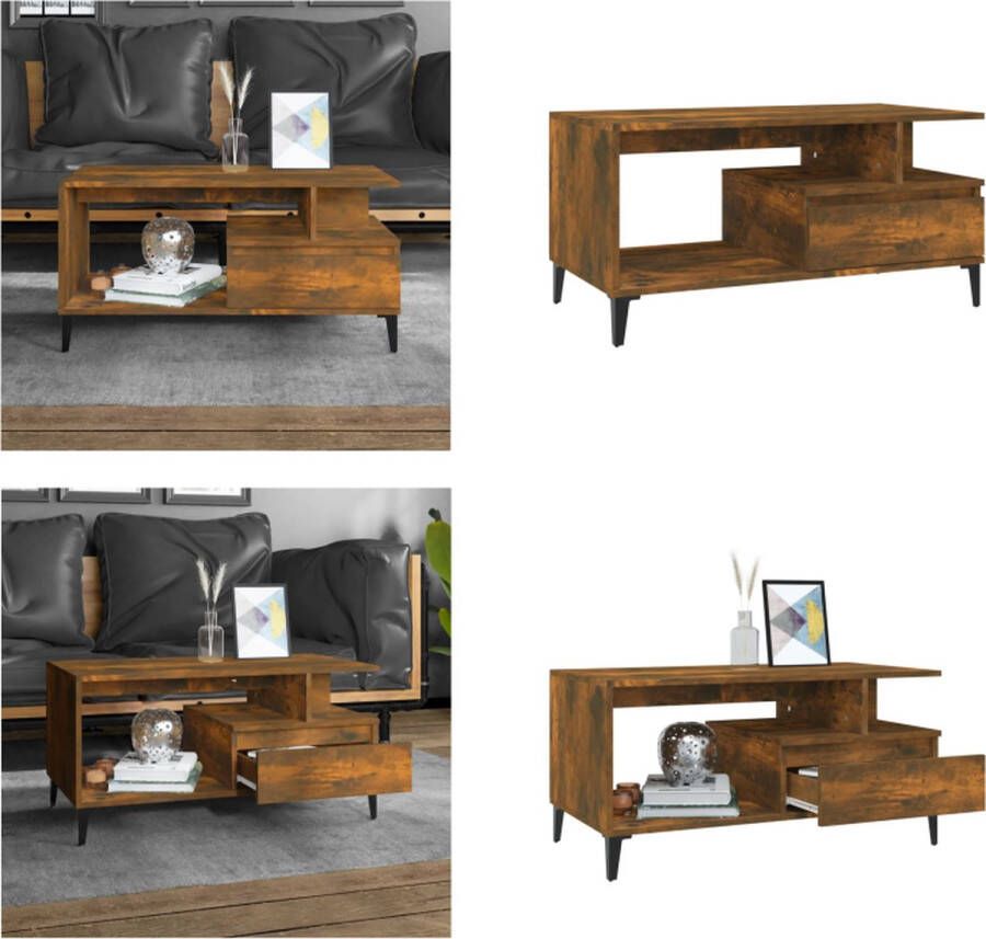 VidaXL Salontafel 90x49x45 cm bewerkt hout gerookt eikenkleurig Salontafel Salontafels Bijzettafel Tafeltje
