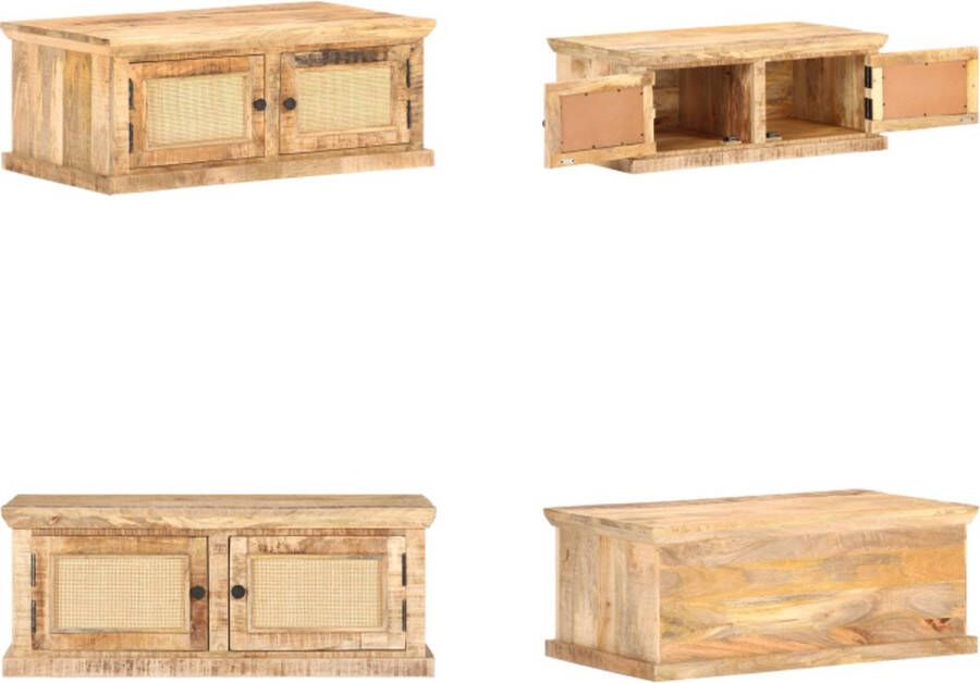 VidaXL Salontafel 90x50x35 cm massief mangohout en natuurlijk riet Salontafel Salontafels Tafel Tafels