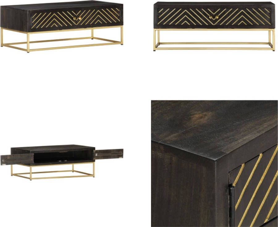 VidaXL Salontafel 90x50x35 cm massief mangohout zwart en goudkleurig Salontafel Salontafels Houten Salontafel Houten Salontafels