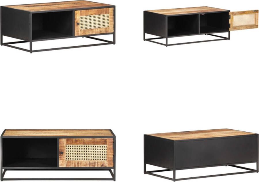 VidaXL Salontafel 90x50x35 cm ruw mangohout en natuurlijk riet Salontafel Salontafels Tafel Tafels