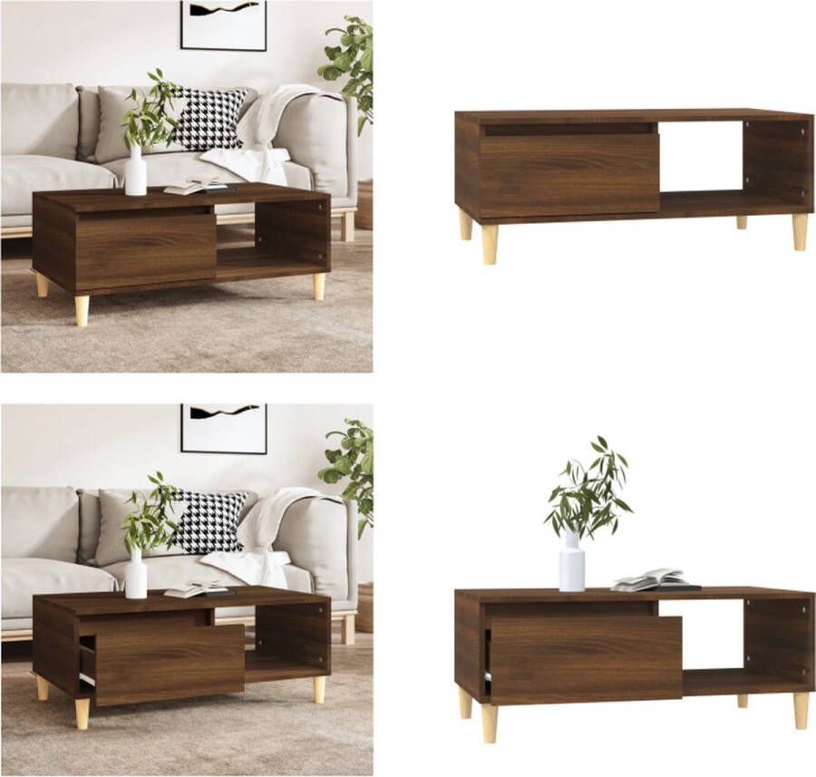 VidaXL Salontafel 90x50x36-5 cm bewerkt hout bruineikenkleurig Salontafel Salontafels Bijzettafel Bijzettafeltje