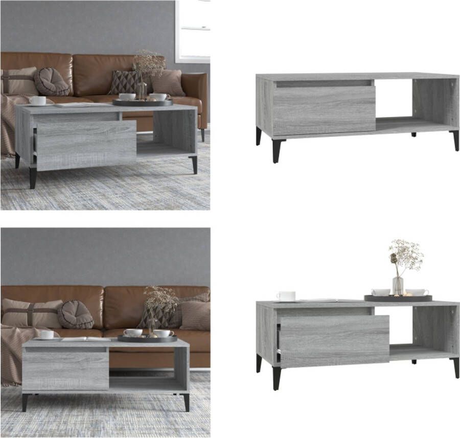 VidaXL Salontafel 90x50x36 5 cm Grijs Sonoma Eiken Industriele Salontafel Met Lade Houten Salontafel Grijze Salontafel Industrieel Design - Foto 2