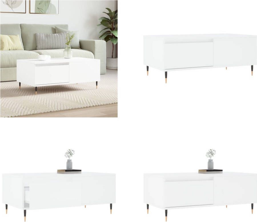 The Living Store Salontafel trendy bijzettafel 90 x 50 x 36.5 cm bewerkt hout en metaal Salontafel Bijzettafel Houten Salontafel Witte Salontafel Modern Meubilair - Foto 3