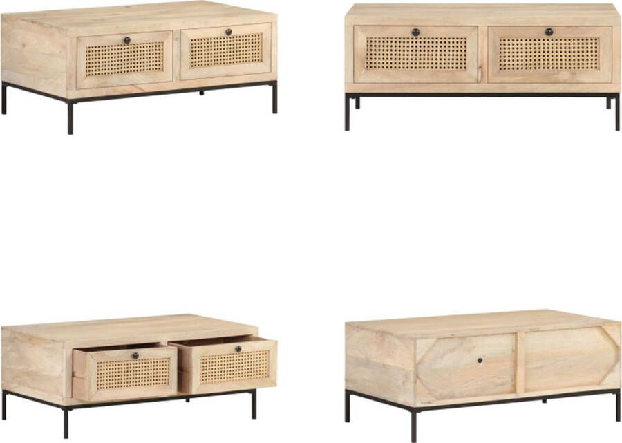 VidaXL Salontafel 90x50x37 cm massief mangohout en natuurlijk riet Salontafel Salontafels Tafel Tafels