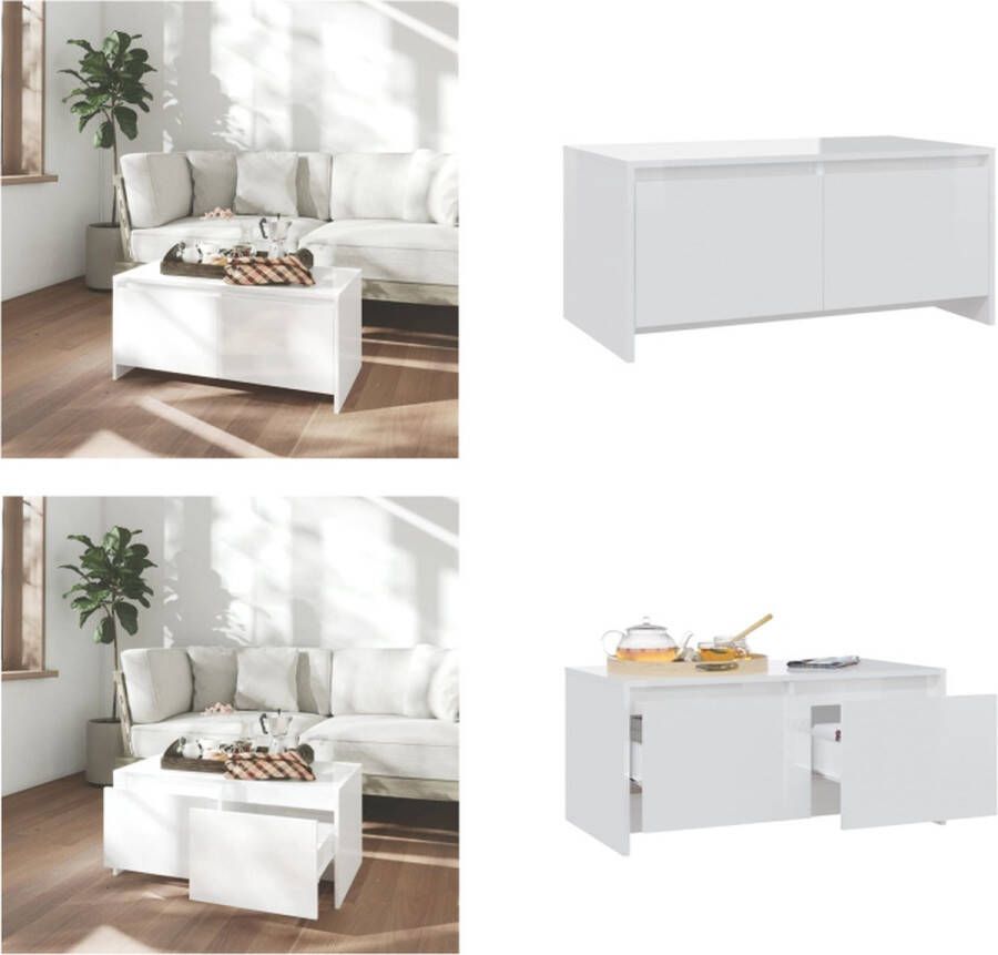 VidaXL Salontafel 90x50x41 5 cm bewerkt hout hoogglans wit Salontafel Salontafels Koffie Tafel Salon Tafel