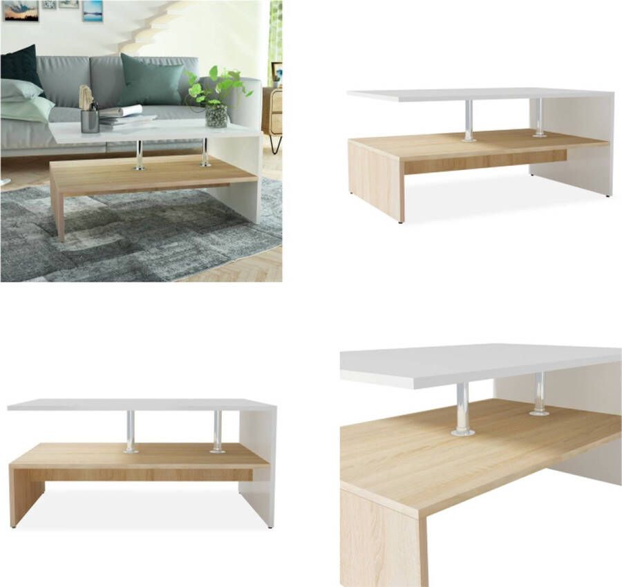 VidaXL Salontafel 90x59x42 cm bewerkt hout eikenkleurig en wit Salontafel Salontafels Koffietafel Koffietafels