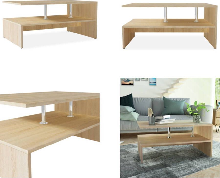 VidaXL Salontafel 90x59x42 cm bewerkt hout eikenkleurig Salontafel Salontafels Koffietafel Koffietafels