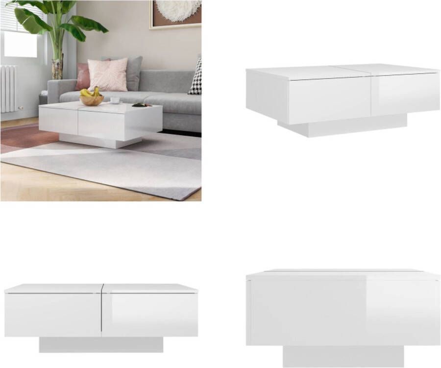 VidaXL Salontafel 90x60x31 cm bewerkt hout hoogglans wit Salontafel Salontafels Koffie Tafel Koffie Tafels
