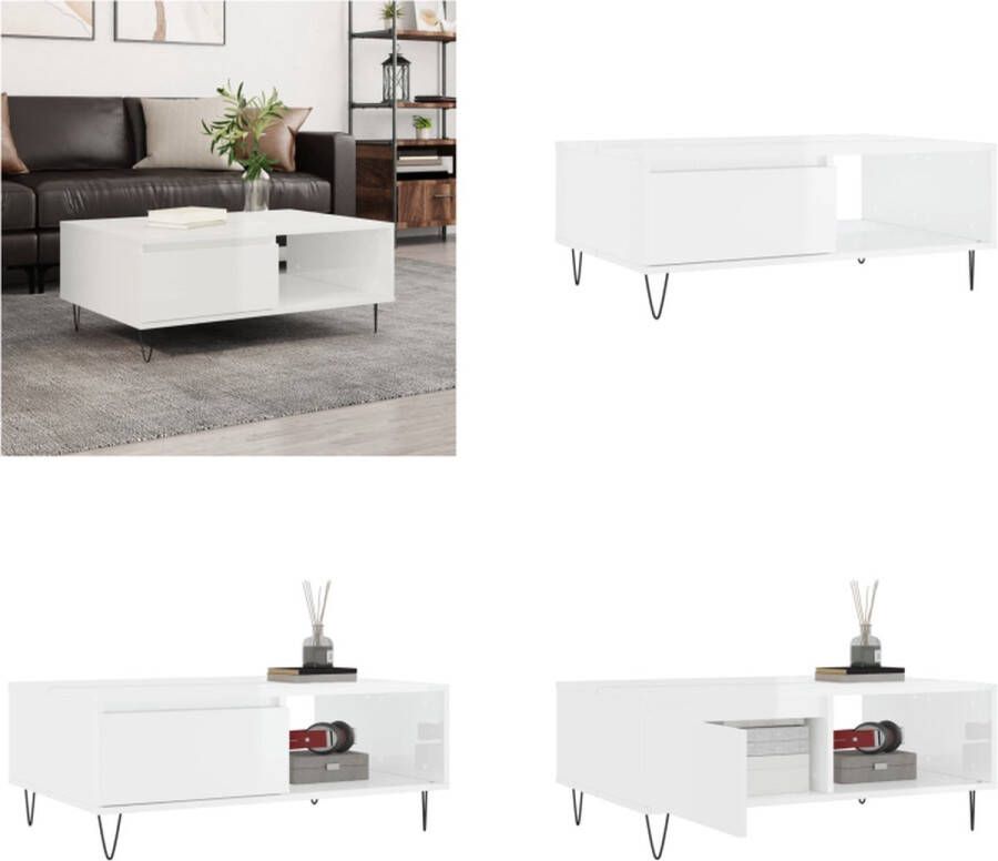 VidaXL -Salontafel-90x60x35-cm-bewerkt-hout-hoogglans-wit Salontafel Salontafels Bijzettafel Tafeltje - Foto 2