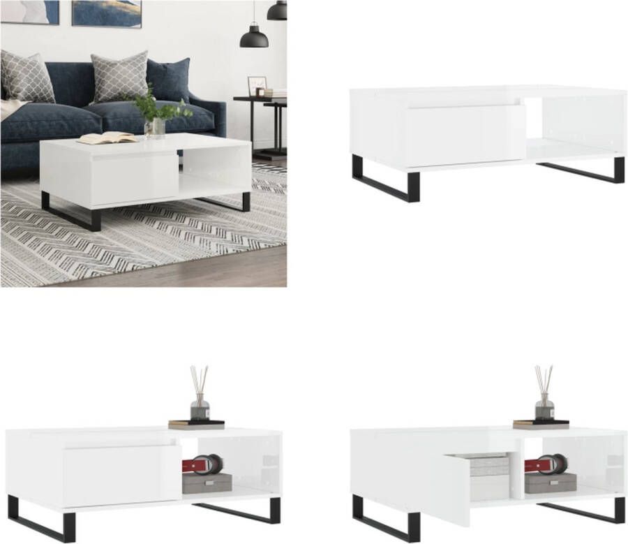 VidaXL -Salontafel-90x60x35-cm-bewerkt-hout-hoogglans-wit Salontafel Salontafels Bijzettafel Tafeltje